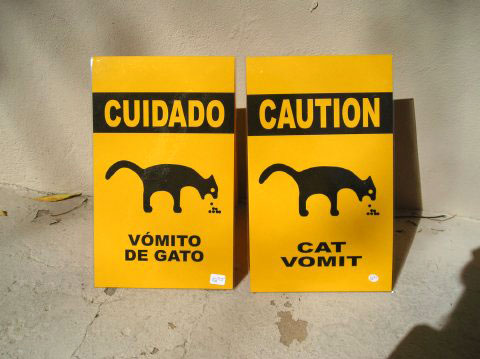 Caution: Cat vomit