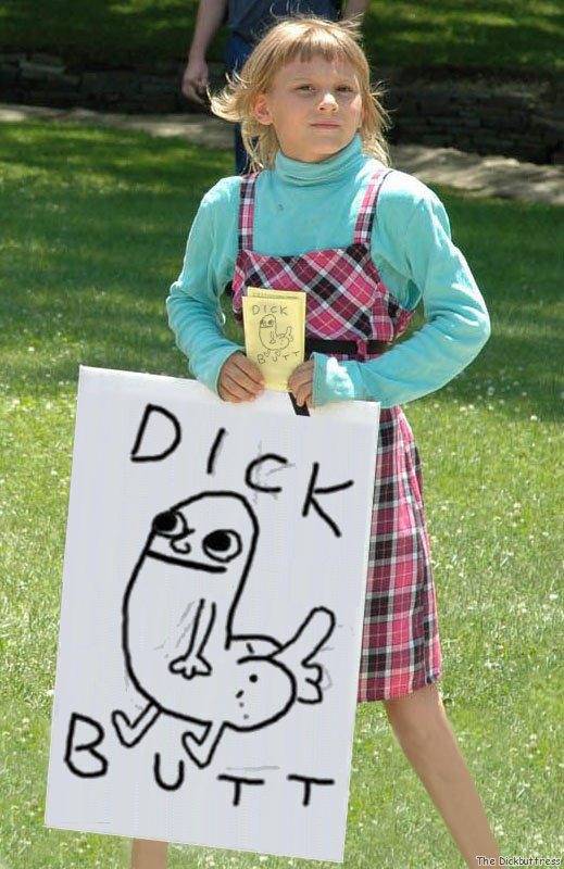 Dickbutt by a girl with a sign