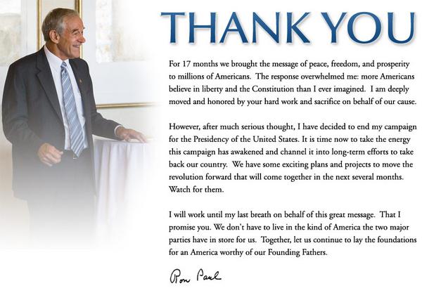 Ron Paul’s thank you
