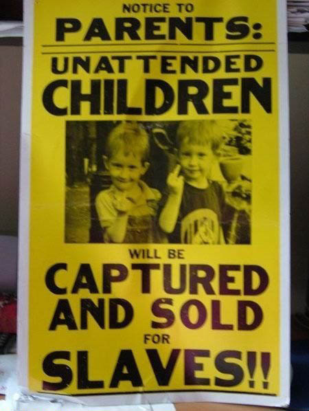 Unattended children warning sign